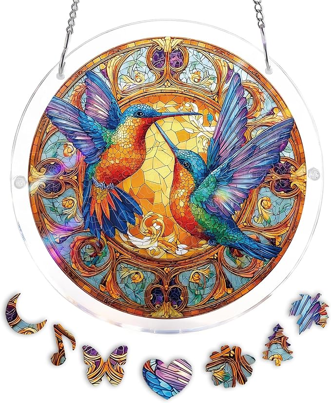 Acrylic Puzzle Suncatcher, Double Hummingbird Sun Catcher by Unknown