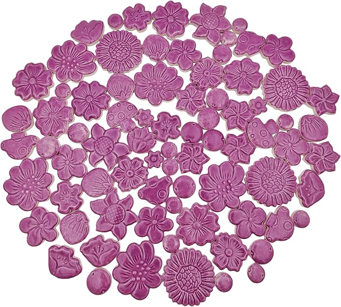 500g/1.1lb Ceramic Mosaic Tiles Mixed Shapes of Flowers, Mushrooms - Image 7