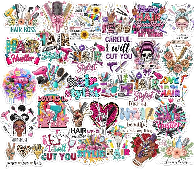 30PCS Hairstylist Stickers Pack – Waterproof Vinyl Hair Stylist & Salon Quotes by TinymalsDesign
