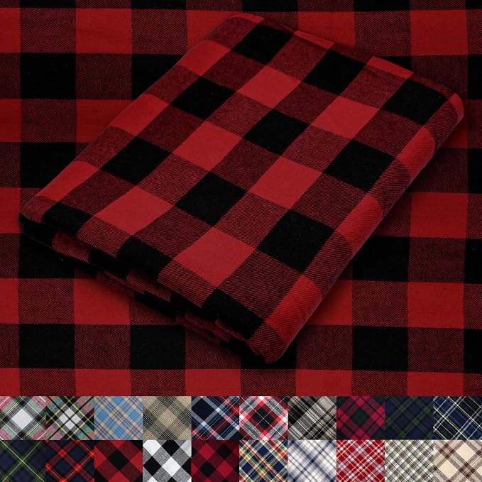 Pico Textiles 25 Yards Bolt Red and Black Buffalo Plaid Checkered Flannel Fabric by PicoTextiles