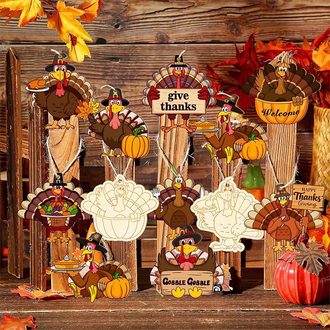 36PCS Wooden Thanksgiving Decoration Turkey Ornaments to Paint Thanksgiving - Image 6
