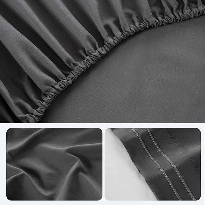 ROSE&RISY Dark Grey Soft Twin Sheet Set, 3 Pieces Bedding Sheets Sets, - Image 6