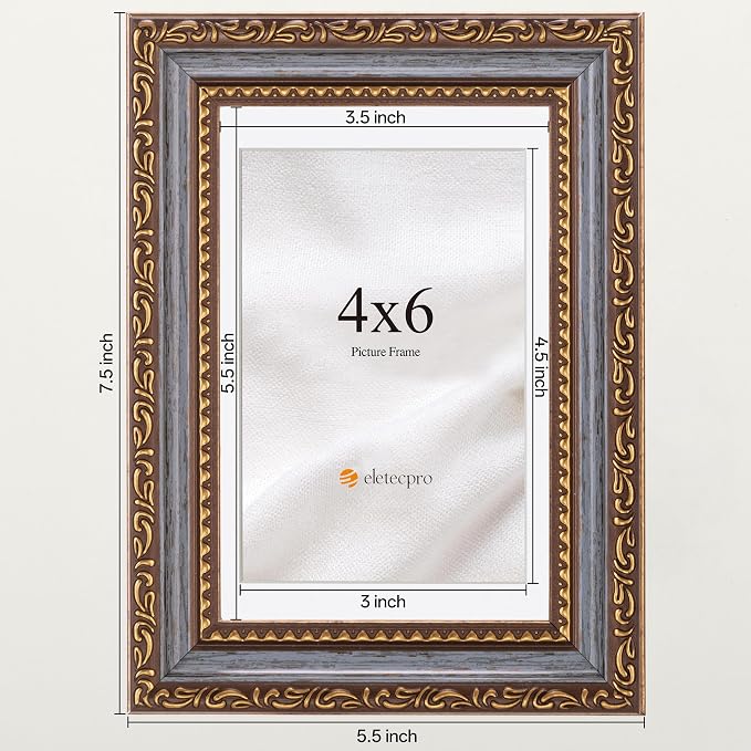 eletecpro 4x6 Vintage Picture Frame, Glass Cover, Horizontal or Vertical - Image 3
