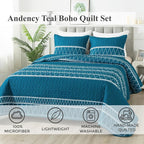 Andency Teal Twin Quilt Set, 2 Pieces Boho Lightweight Soft Striped Bedspread - Image 2