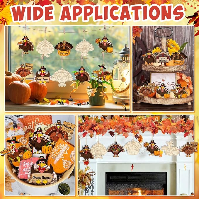 36PCS Wooden Thanksgiving Decoration Turkey Ornaments to Paint Thanksgiving - Image 4