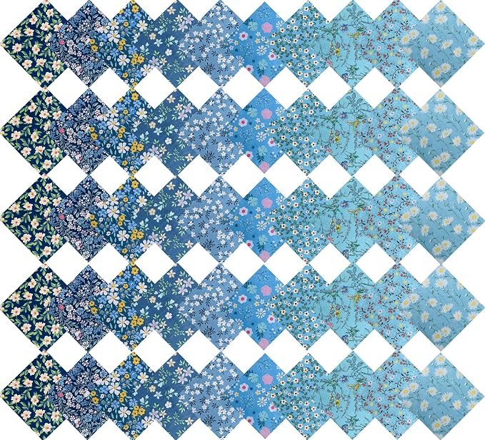 HANPATQUI 50PCS 8 x 8 inch Blue Printed 100% Cotton Fat Quarters Fabric - Image 4