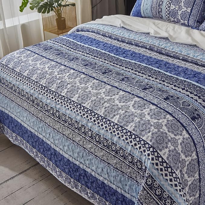 WONGS BEDDING Boho Quilt Set King Size, Lightweight Bedspread Coverlet Bedding - Image 5