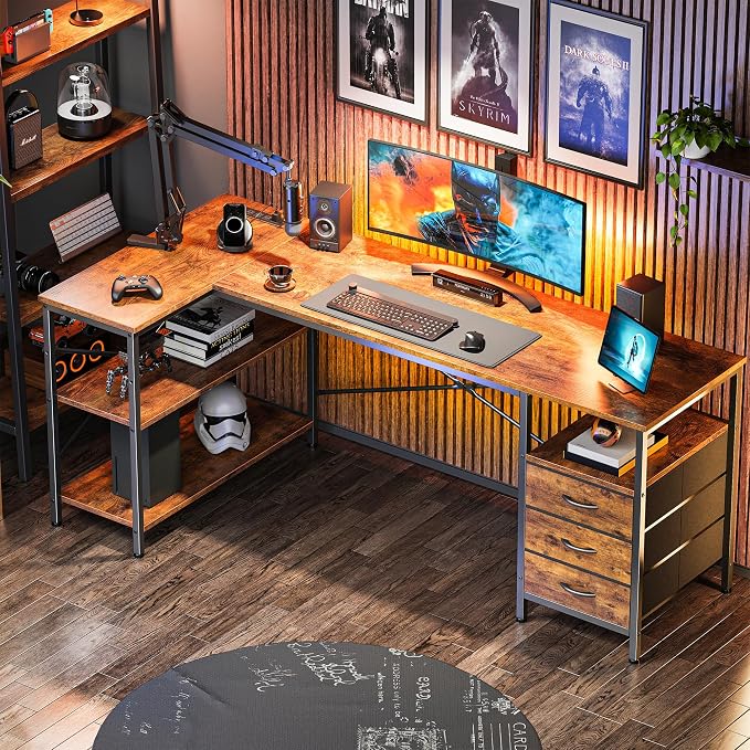 Huuger L Shaped Desk with Power Outlets, 63 Inch Reversible Computer Desk with - Image 8