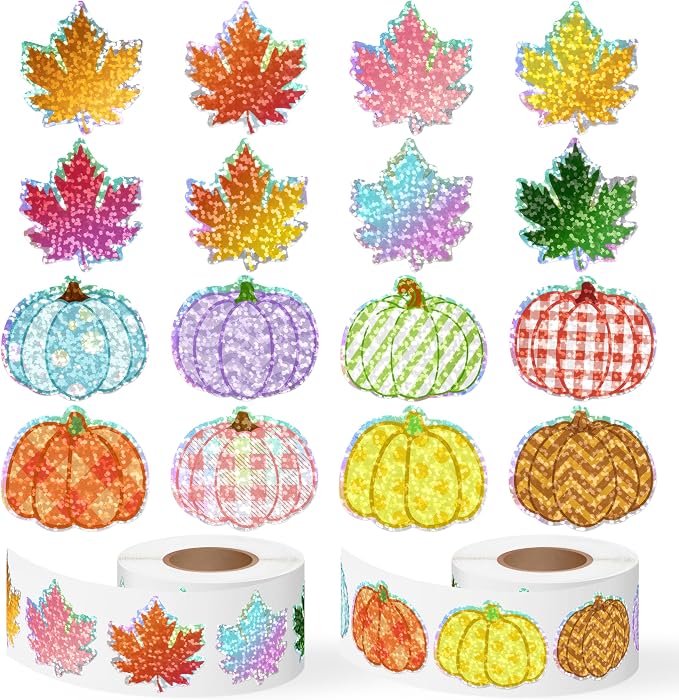 1000Pcs Fall Thanksgiving Stickers Rolls Holographic Glitter Autumn Decals | by FOLLOWUS