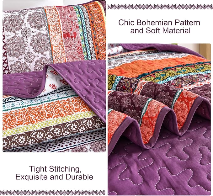WONGS BEDDING Boho Quilt Set King Size, Lightweight Soft Microfiber Bedding Set - Image 5
