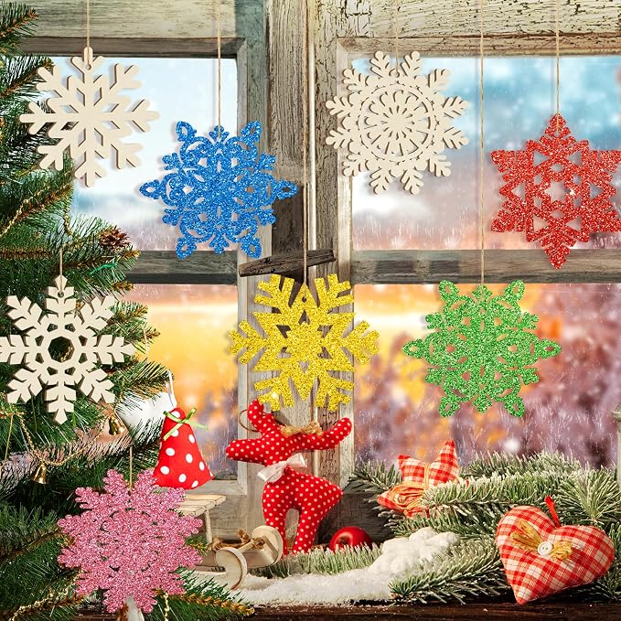 36PCS Wooden Christmas Decoration Snowflake Ornaments to Paint Christmas - Image 7