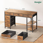 Huuger Computer Desk with 6 Drawers, Office Desk with Shelves, Reversible - Image 3