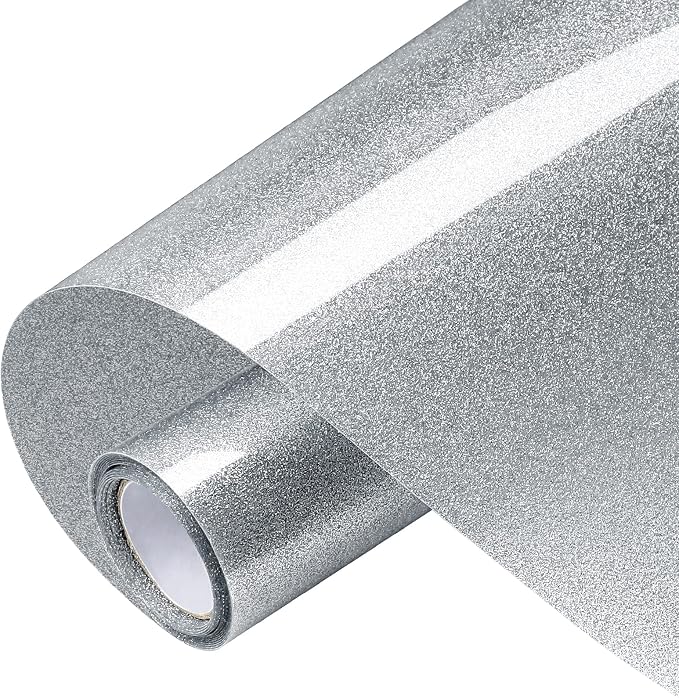 VinylRus Glitter Heat Transfer Vinyl Rolls-10” x 8ft Silver Iron on Vinyl by VinylRus