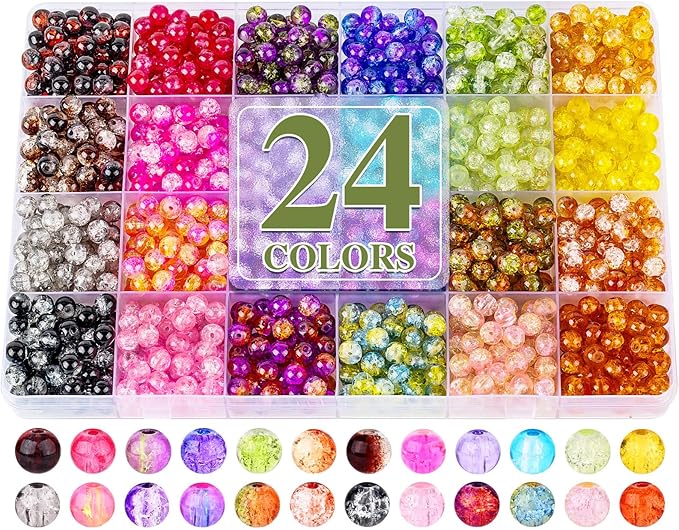 XSEINO About 1200+ PCS 6mm Cracked Style Glass Beads Bracelet Making Kit by XSEINOiscreating%EF%BC%81