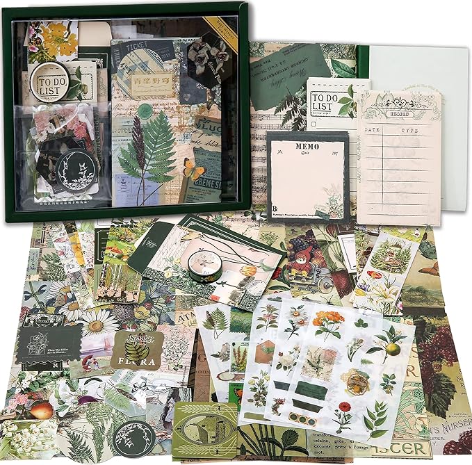 Scrapbooking Supplies Kit, Vintage Botanical Aesthetic Scrapbook Kit by emmoolife