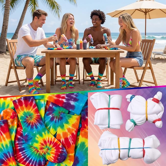 Syhood White Cotton Crew Socks for Tie dye Party Casual Soft Cushion Novelty - Image 5