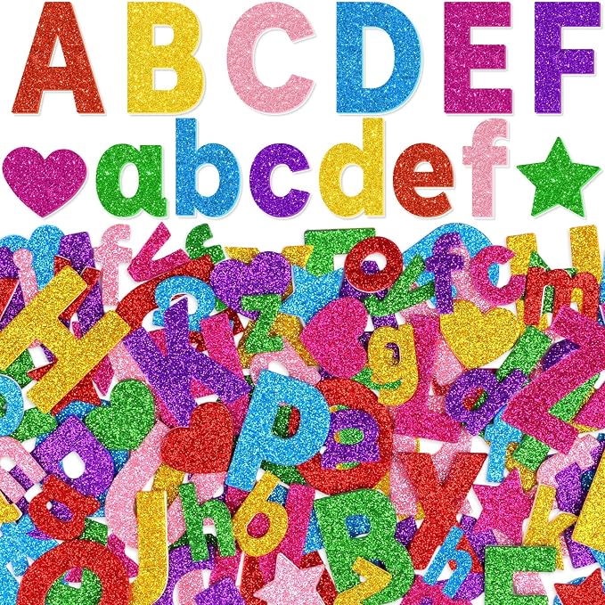 Glitter Foam Letter Stickers 469 Pcs Self-Adhesive Uppercase & Lowercase ABC by Unknown