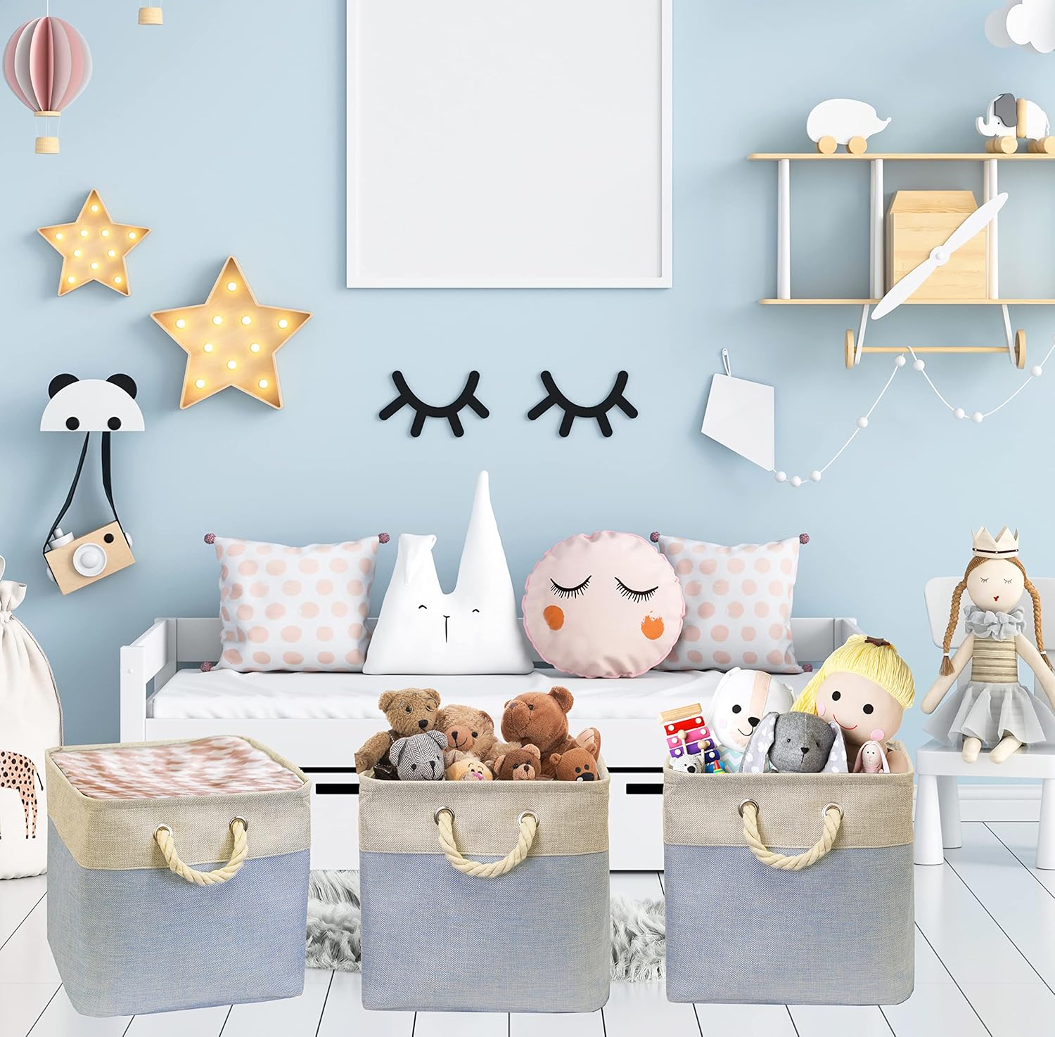 SIMPLE HOUSEWARE Fabric Storage Cubes, 13" x 13" Storage Bin, 3 Pack, Blue