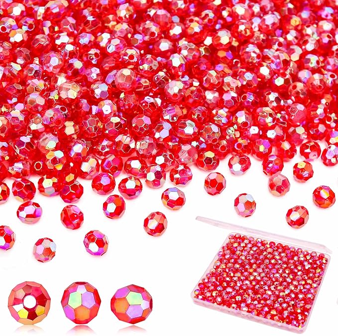 BONNY BOXX 1000pcs 6mm Acrylic Faceted Round Crystal Beads Transparent Red AB by BONNY+BOXX