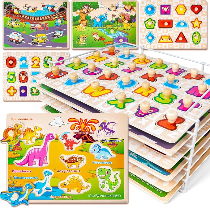 SYNARRY Wooden Puzzles for Toddlers 1-3, 6XSET Puzzles for Toddlers 2-4 by SYNARRY