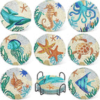 UPINS Ocean Diamond Art Painting Coaster Kit, Non Slip Coaster Art Supplies by UPINS