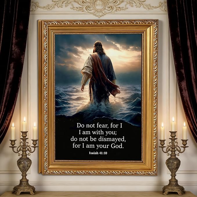 Vintage Gold Framed Jesus Wall Art Jesus Walking on Water Christian Canvas - Image 5