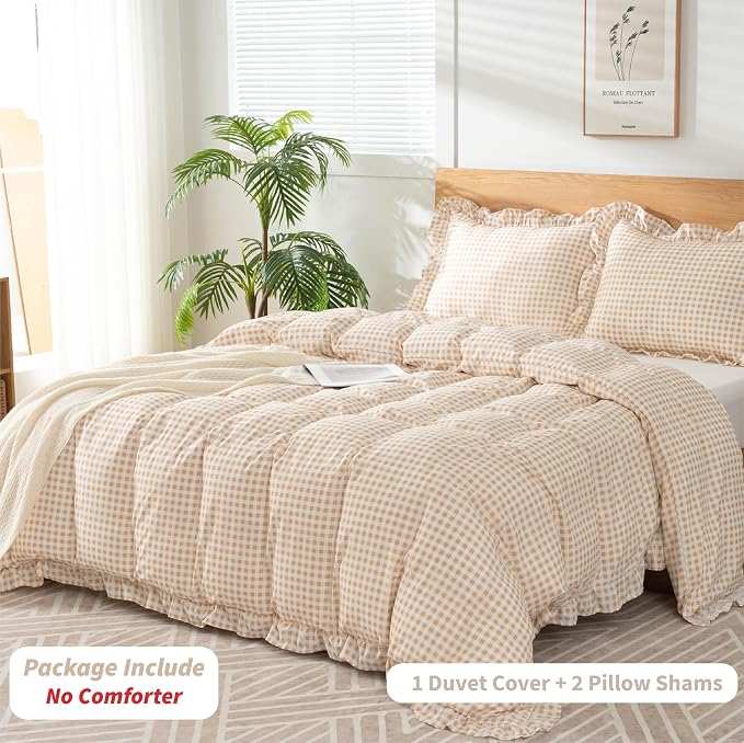 Gingham Duvet Cover Queen Size, 3 Pieces Soft Breathable Microfiber Plaid - Image 3