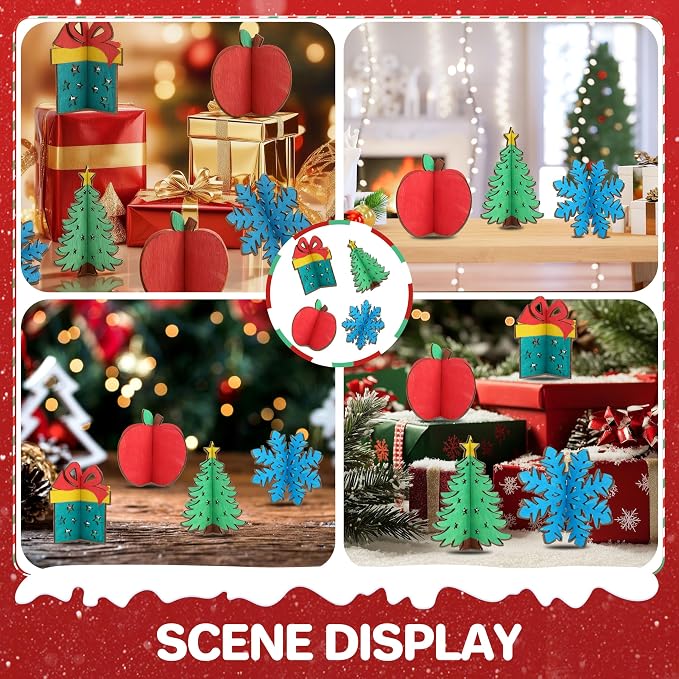 DIY 3D Christmas Wood Crafts to Paint, Unfinished Wooden Table Decorations - Image 5