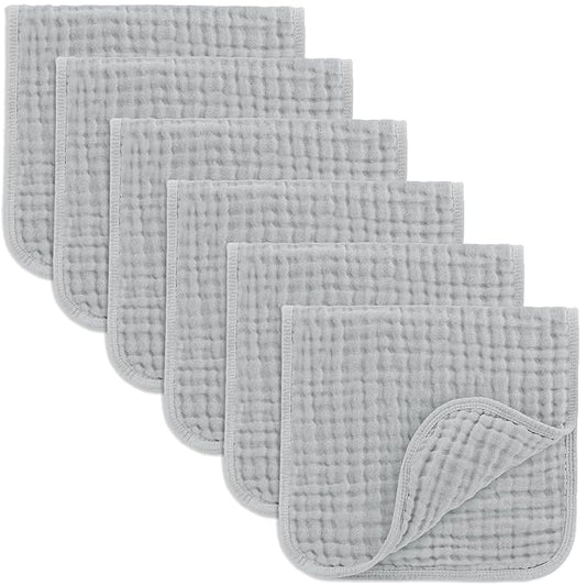 Comfy Cubs Muslin Burp Cloths 20" x 10", Pack of 6 - Large, 6-Layer, Ultra Absorbent 100% Cotton for Baby Drool and Messes - Soft, Safe & Gentle Baby Burp Cloths Set for Boys & Girls - Heather Blue