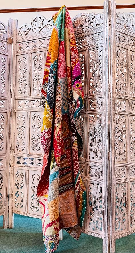 Indian Vintage Patchwork Cotton Kantha Quilt 55X85" Assorted Patches Cotton - Image 2