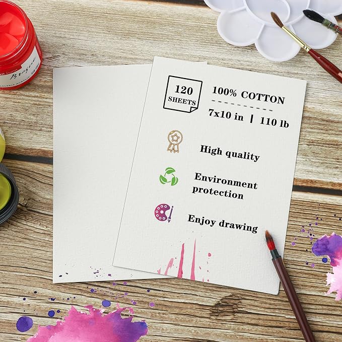 Silunkia 120 Sheets 100% Cotton Watercolor Paper 7 x 10, 140lb/300gsm - Image 3
