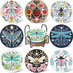 Gemozaic 8PCS Diamond Art Coasters Kit, Insects Diamond Painting Coasters by Gemozaic