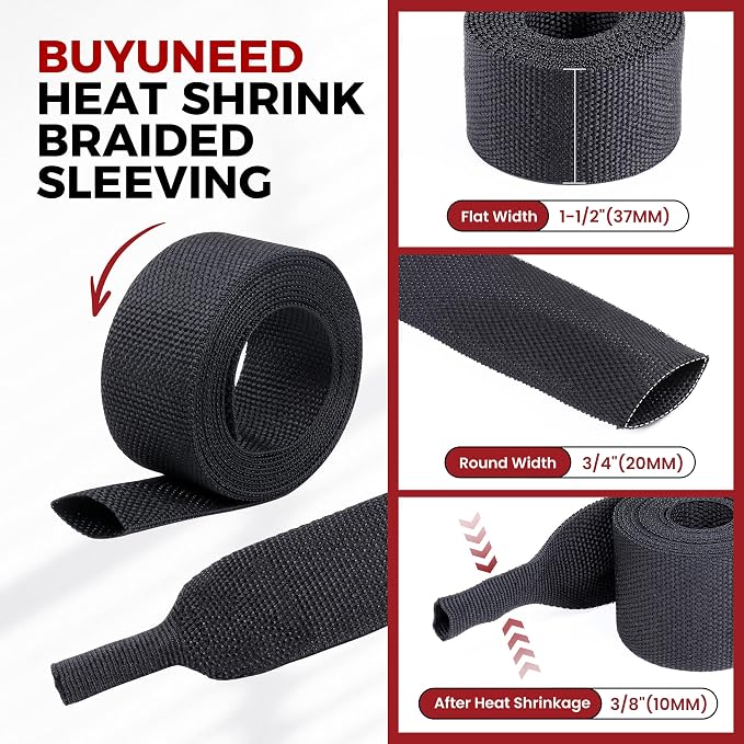 Heat Shrink Wire Loom 2:1 Shrinkable Braided Cable Sleeve 3/4 Inch ID-180ft - Image 2