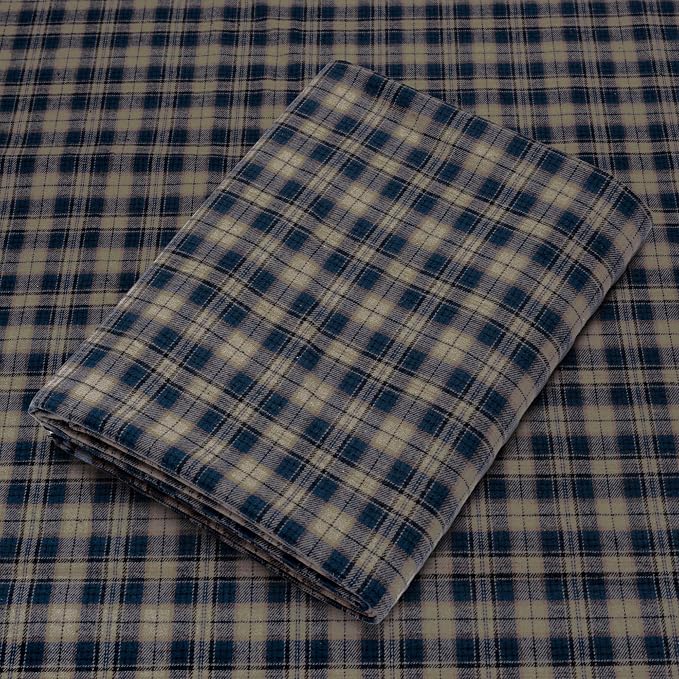 Pico Textiles 5 Yards Bolt Tan and Blue Tartan Plaid Flannel Fabric by PicoTextiles