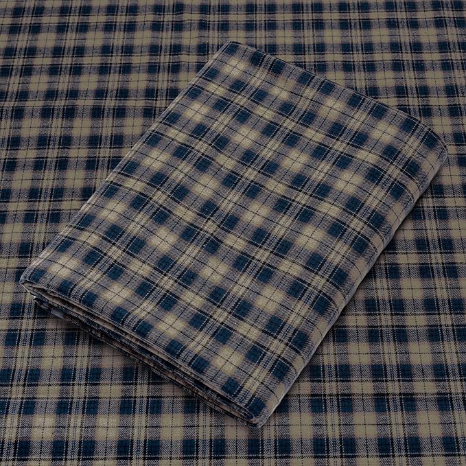 Pico Textiles 15 Yards Bolt Tan and Blue Tartan Plaid Flannel Fabric by PicoTextiles