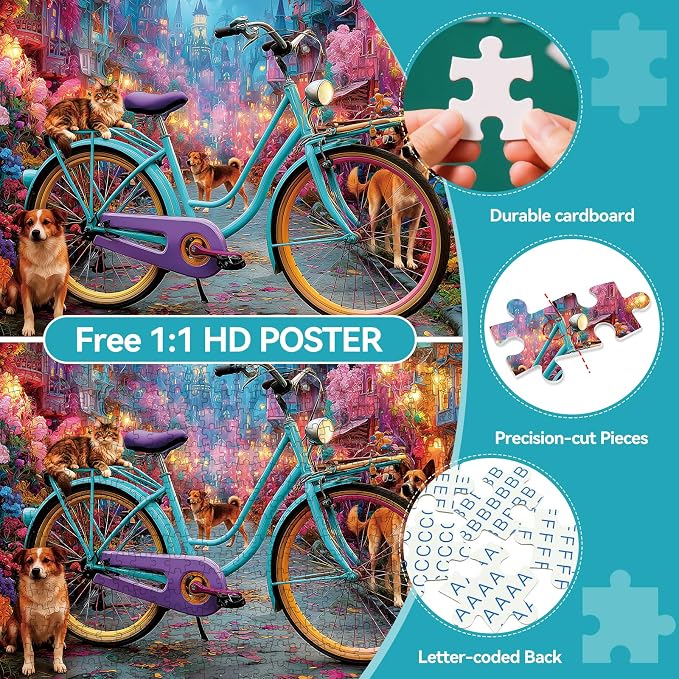 500 Pieces Puzzle for Adults, Puzzles for Adults 500 Pieces, Retro Bicycle Dogs - Image 4