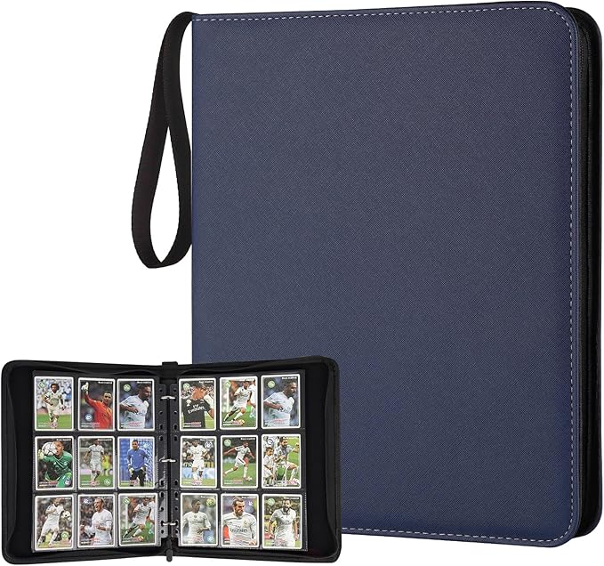 GERMUN 3 Ring 9 Pocket Zipper Card Binder, 720 Double Sided Standard PU Trading by GERMUN