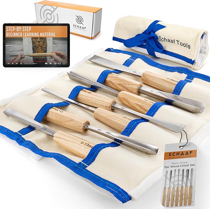 High-Quality Wood Carving Tools Set of 7 Chisels and Gouges by SchaafTools