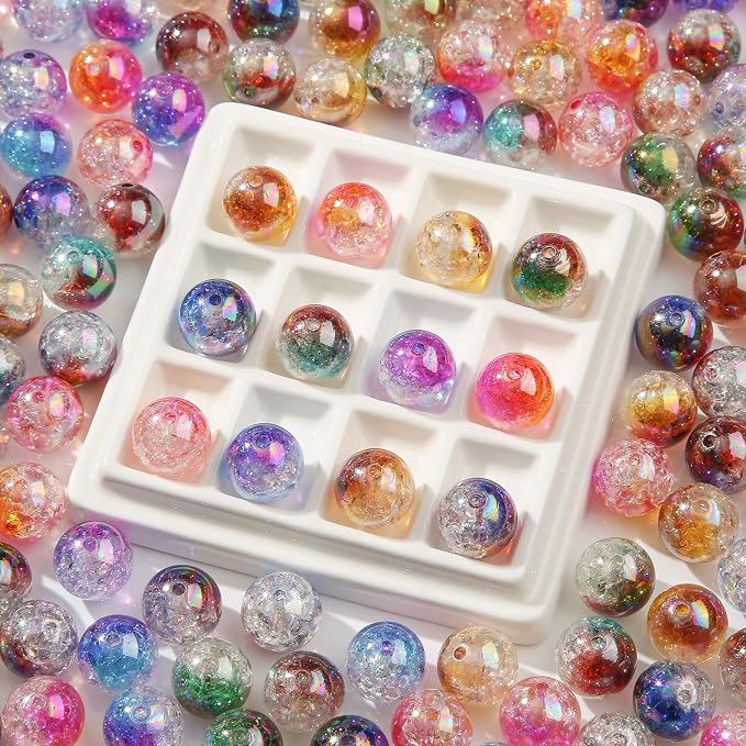 16mm Acrylic Beads 100pcs Ab Crackel Color Bead Loose Space Focal Beads - Image 4