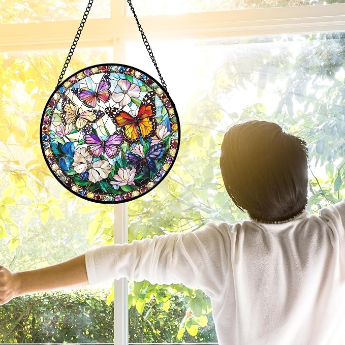 DASTOLL Stained Glass Window Hanging, Colorful Butterfly Suncatcher - Image 2