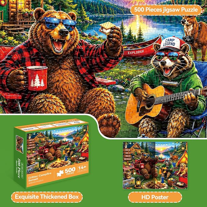 500 Piece Jigsaw Puzzle for Adults – Cozy Cabin Lake Camping Scene - Image 3