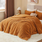 BEDELITE Fleece Queen Comforter Set -Super Soft & Warm Fluffy Rust Orange - Image 2