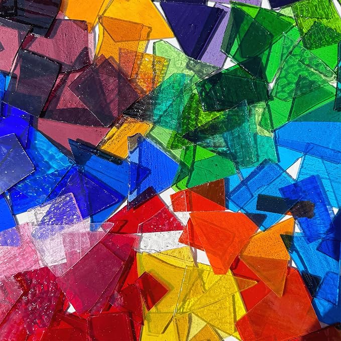 Colorful Stained Glass Scraps, Transparent Glass Mosaic Tiles - Image 2