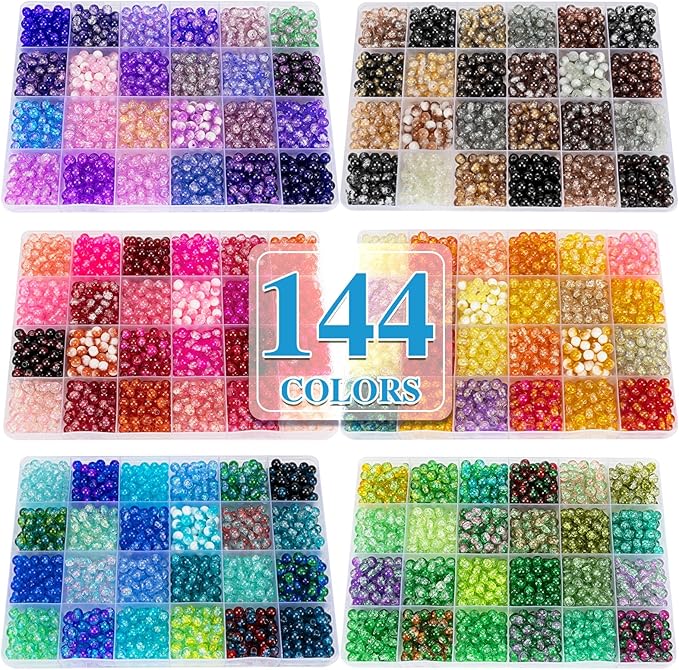 XSEINO About 7200pcs 144 Colors 6mm Crackle Glass Beads Bracelet Making Kit by XSEINOiscreating%EF%BC%81