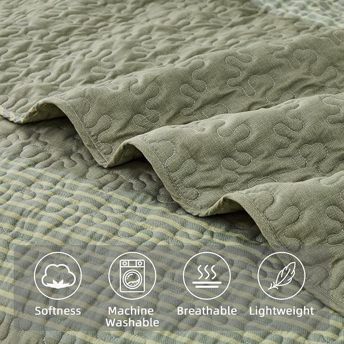 Andency King Size Quilt Set Weat Green, 3 Pieces Summer Ultra Soft Lightweight - Image 5