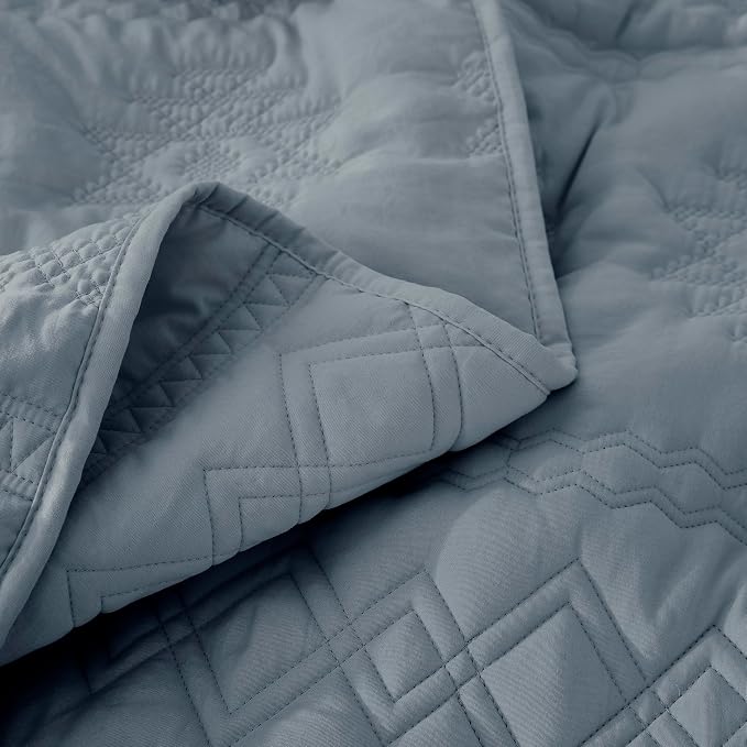 WDCOZY Boho Blue Grey Quilts Queen Size Bedding Sets - Image 6