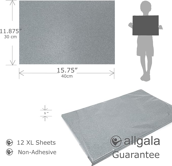 Allgala X-Large Glitter EVA Foam Sheets 12 Pack 12x16 inch Paper Sheets- Silver - Image 2