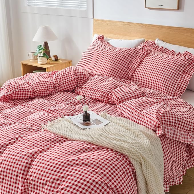 Gingham Duvet Cover Queen Size, 3 Pieces Soft Breathable Microfiber Plaid - Image 6