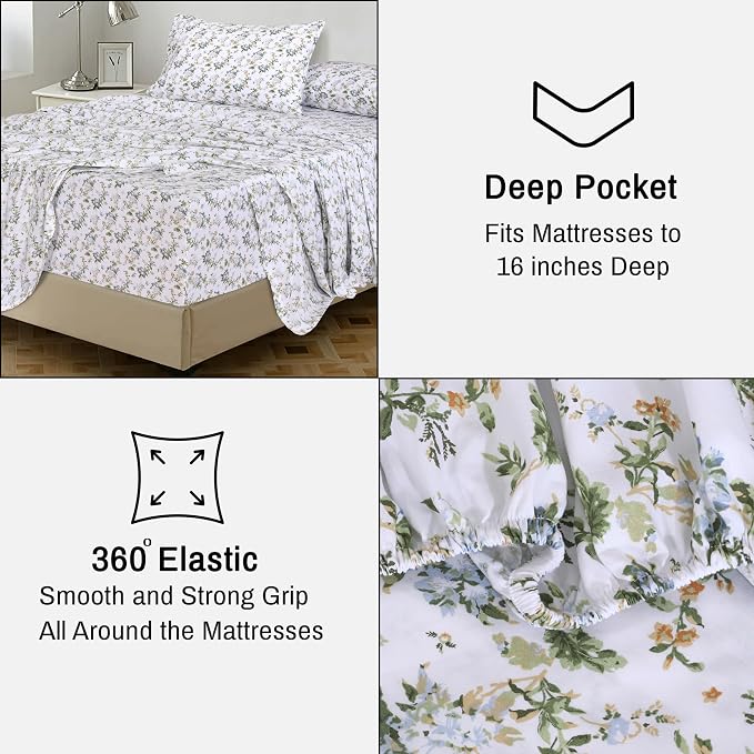 RUVANTI 100% Cotton Sheets – Queen Size Percale Bedding, Cooling & Breathable - Image 6