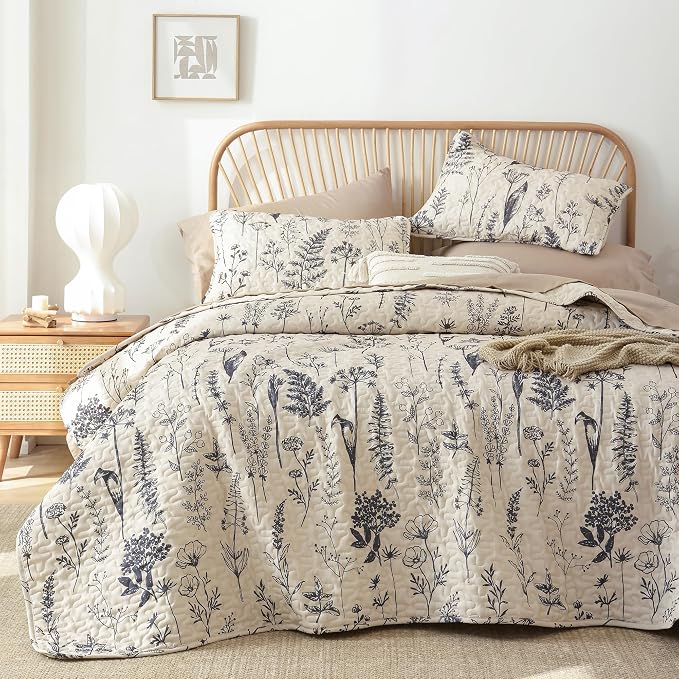 JANZAA Quilts Queen Size Beige Quilt Botanical - Image 5
